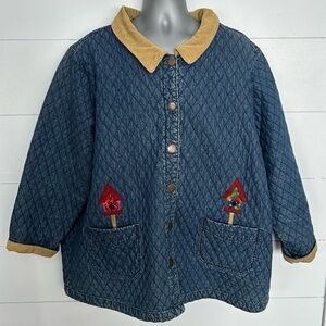VTG 90s Haik Quilted Denim “Barn Coat” Chore Jacket w/ Embroidered Birdhouses